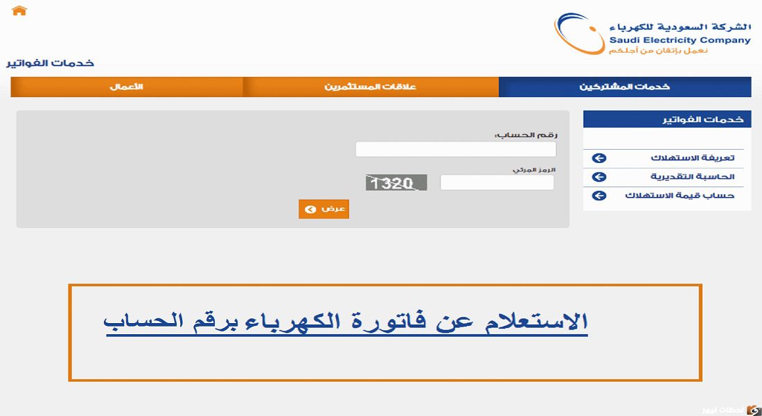 الاستعلام عن فاتورة الكهرباء