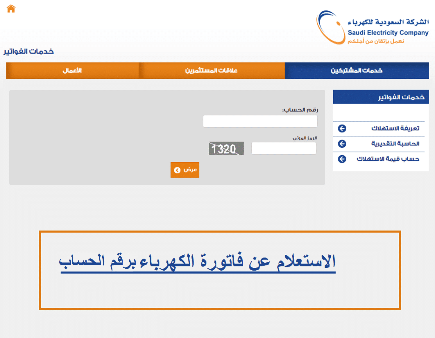 الاستعلام عن فاتورة الكهرباء