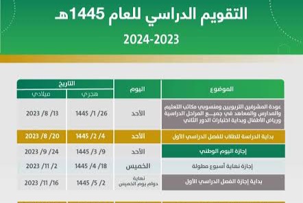 التقويم الدراسي 1445